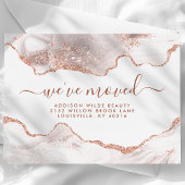 Chic Witte Marmer Agate Roze Gouden Glitter Verhui Aankondigingskaart
