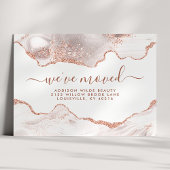 Chic Witte Marmer Agate Roze Gouden Glitter Verhui Aankondigingskaart