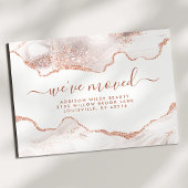 Chic Witte Marmer Agate Roze Gouden Glitter Verhui Aankondigingskaart