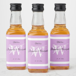 Chic Witte Monogram Zwarte Namen Mauve Mini Liquor Likeurfles Etiket