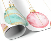 Chic Witte Munt Roze Gouden Kerst Ornamenten Cadeaupapier (Rol Hoek)