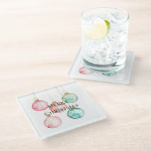 Chic Witte Munt Roze Gouden Kerst Ornamenten Glazen Onderzetter (Schuin)