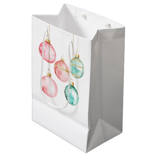Chic Witte Munt Roze Gouden Kerst Ornamenten Medium Cadeauzakje (Voorkant Gekanteld)
