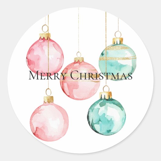 Chic Witte Munt Roze Gouden Kerst Ornamenten Ronde Sticker (Voorkant)
