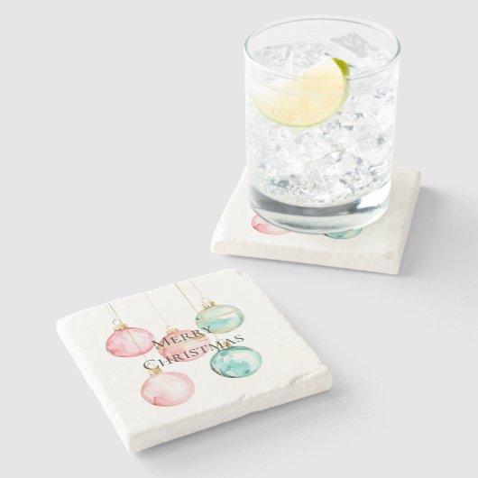 Chic Witte Munt Roze Gouden Kerst Ornamenten Stenen Onderzetter (Zijkant)