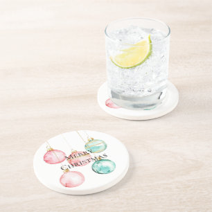 Chic Witte Munt Roze Gouden Kerst Ornamenten Zandsteen Onderzetter