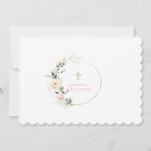 Chic Witte Roze Bloem Gouden Meisje Foto Doopfeest Kaart (Achterkant)