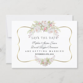 Chic Witte Roze Rozen Marineblauw Goud Bruiloft Save The Date