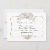 Chic Witte Roze Rozen Navyblauw Goud Bruiloft Save The Date (Voorkant)