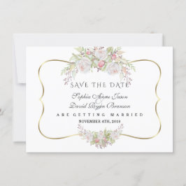 Chic Witte Roze Rozen Navyblauw Goud Bruiloft Save The Date