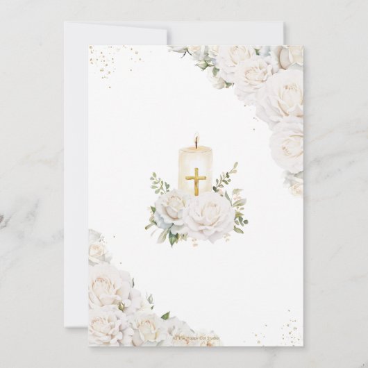 Chic Witte Rozen Bloemen Doop Doopkaars Kaart (Achterkant)