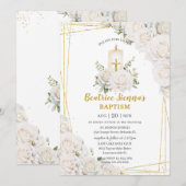 Chic Witte Rozen Bloemen Doop Doopkaars Kaart (Voorkant / Achterkant)