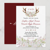 Chic Witte Rozen Burgundy Geweien Bruiloft Kaart (Voorkant / Achterkant)