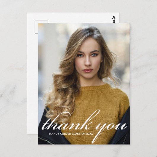 Chic Witte Script 2024 Afstudeer Foto Bedankt Briefkaart (Voorkant / Achterkant)