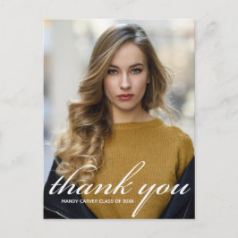 Chic Witte Script 2026 Afstudeer Foto Bedankt Briefkaart