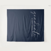 Chic witte script blauwe afstudeer achtergrond wandkleed (Voorkant (horizontaal))