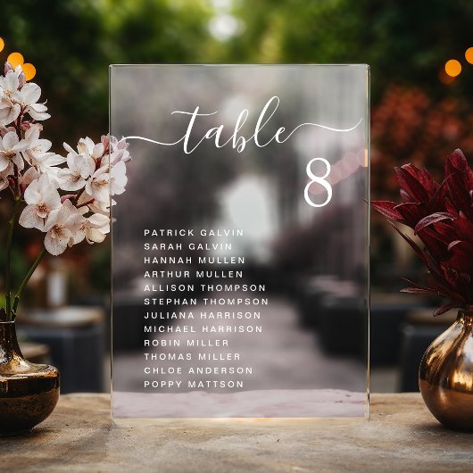 Chic Witte Script Bruiloft Tafel Zitplaats Chart Acryl Uitnodigingen