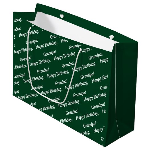 Chic Witte Script Gelukkig Verjaardag, Opa! Groen  Groot Cadeauzakje (Voorkant Gekanteld)