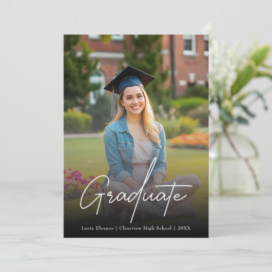 Chic Witte Script Middelbare School Universiteit A Kaart (Staand voorkant)