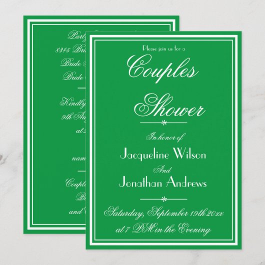 Chic Witte Script op Smaragdgroene Koppels Shower Kaart (Voorkant / Achterkant)