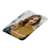 Chic Witte Script Overlay Moderne Afstudeerfoto Magneet (Linkerzijde)