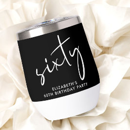 Chic witte script zwarte 60e verjaardagsfeestje