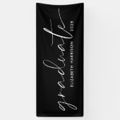 Chic Witte Script Zwarte Afstuderen Spandoek (Verticaal)