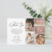Chic Witte Zes Foto Baby Shower Bedankt (Staand voorkant)
