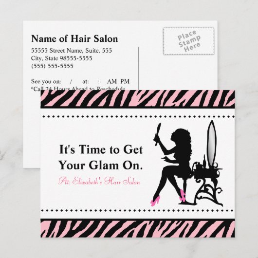 Chic Woman Roze en Zwart Zebra Haar Afspraak Briefkaart (Voorkant / Achterkant)