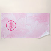 Chic Woman Roze Heart Name and Initiaal Monogram Strandlaken (Voorkant)
