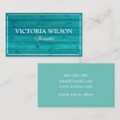 Chic wood blue turquoise en white visitekaartje (Voorkant / Achterkant)