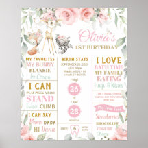 Chic Woodland 1st Birthday Milestone Birth Stats