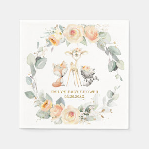 Chic Woodland Animals Baby shower Geel Bloemen Servet