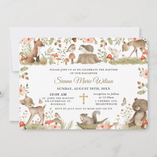 Chic Woodland Animals Baptism Christening Kaart (Voorkant)