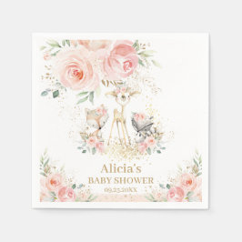 Chic Woodland Animals Blush Floral Baby shower Servet