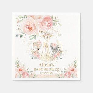 Chic Woodland Animals Blush Floral Baby shower Servet