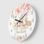 Chic Woodland Animals Blush Floral Girl Bedroom Grote Klok (Hoek)