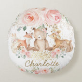 Chic Woodland Animals Blush Floral Girl Bedroom Rond Kussen (Voorkant)