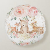 Chic Woodland Animals Blush Floral Girl Bedroom Rond Kussen (Achterkant)