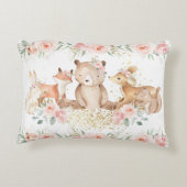 Chic Woodland Animals Blush Floral New Baby Girl Accent Kussen (Achterkant)