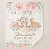 Chic Woodland Animals Blush Floral New Baby Girl Sherpa Deken (Voorkant)