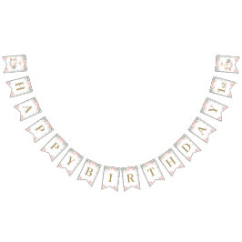 Chic Woodland Animals Blush Pink Floral Birthday Vlaggetjes