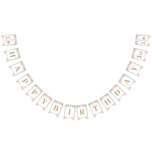 Chic Woodland Animals Blush Pink Floral Birthday Vlaggetjes (Alle)