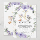 Chic Woodland Animals Floral Greenery Baby shower Bedankkaart (Voorkant / Achterkant)