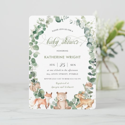 Chic Woodland Animals Greeneral Neutral Baby showe Kaart (Staand voorkant)