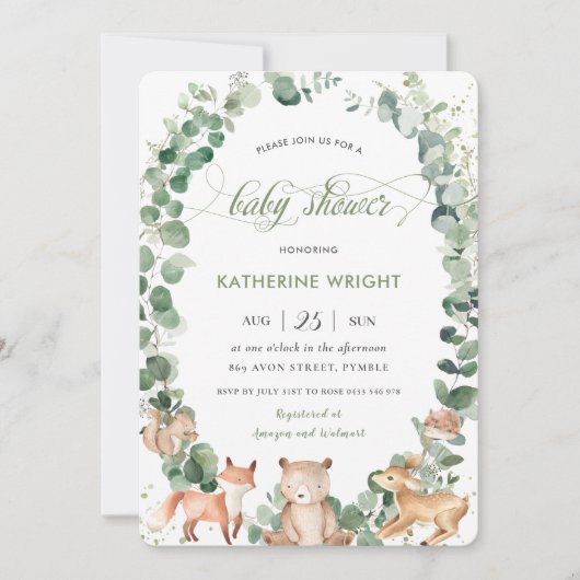 Chic Woodland Animals Greeneral Neutral Baby showe Kaart (Voorkant)
