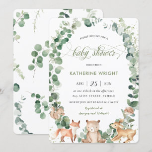 Chic Woodland Animals Greeneral Neutral Baby showe Kaart