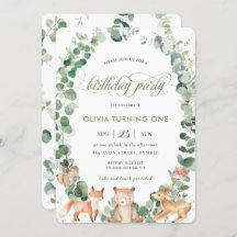 Chic Woodland Animals Greenery 1st Birthday Party