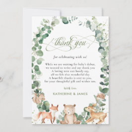 Chic Woodland Animals Greenery Baby shower   Bedankkaart