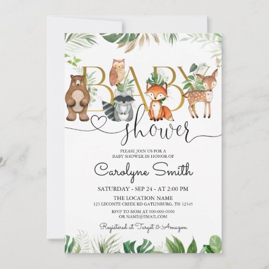 Chic Woodland Animals Greenery Baby shower Kaart (Voorkant)